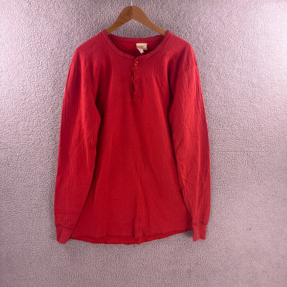 Vintage LL Bean River Driver's Shirt Mens XL Red Two Layer Wool Henley Made USA